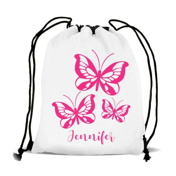 Butterfly printed cotton drawstring bag