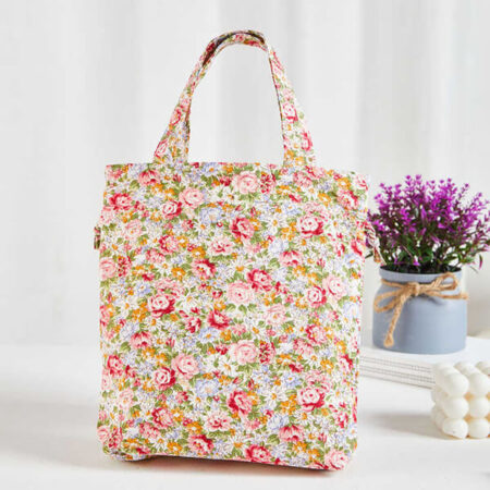 Floral printed cotton drawstring bag