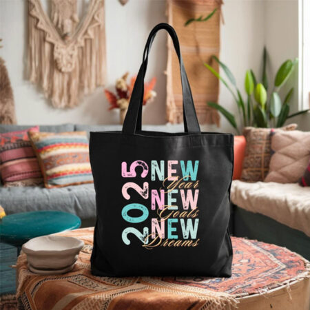 Happy New Year 2025 printed Tote Bags