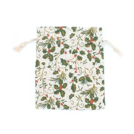 Holly printed cotton drawstring bag